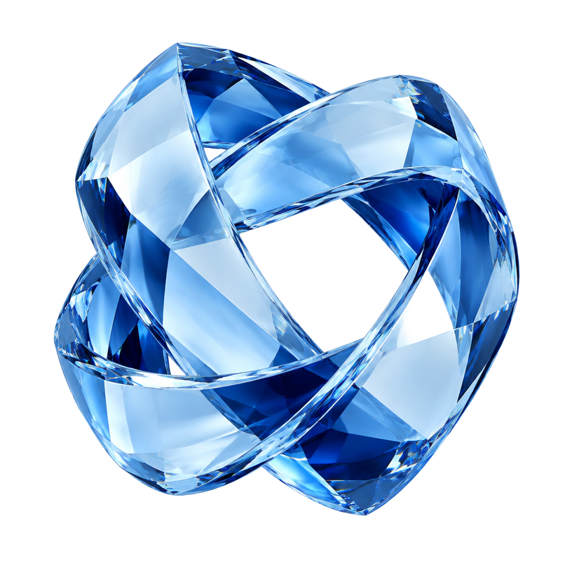 Abstract intersecting blue glass ribbons