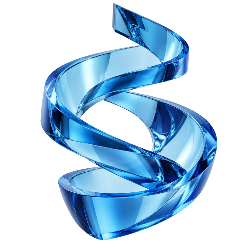 Abstract spiraling blue glass ribbon